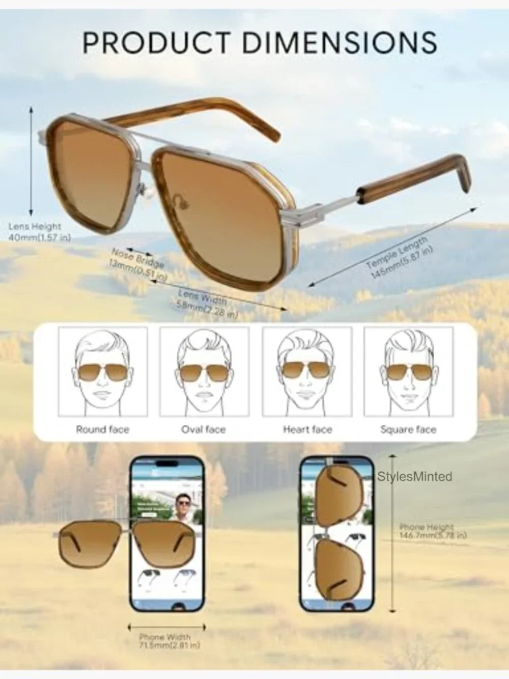Polarized Aviator Sunglasses Acetate Men's UV Protection